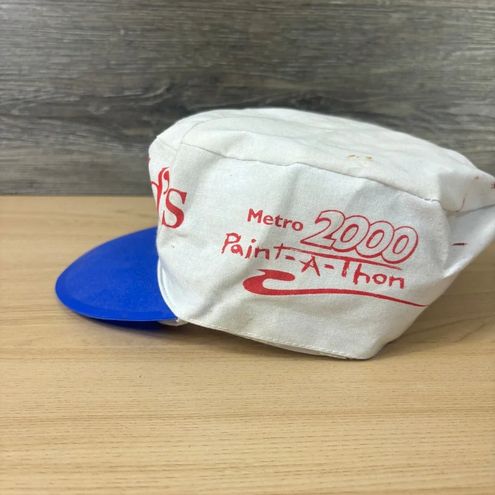 Vintage Hirshfields Paints Hat Fitted Blue White‎ Painters 90s Paint a Thon Y2K
